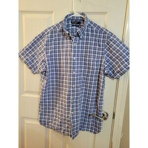 Cremieux Button Up Short Sleeve Size Large Blue Plaid
